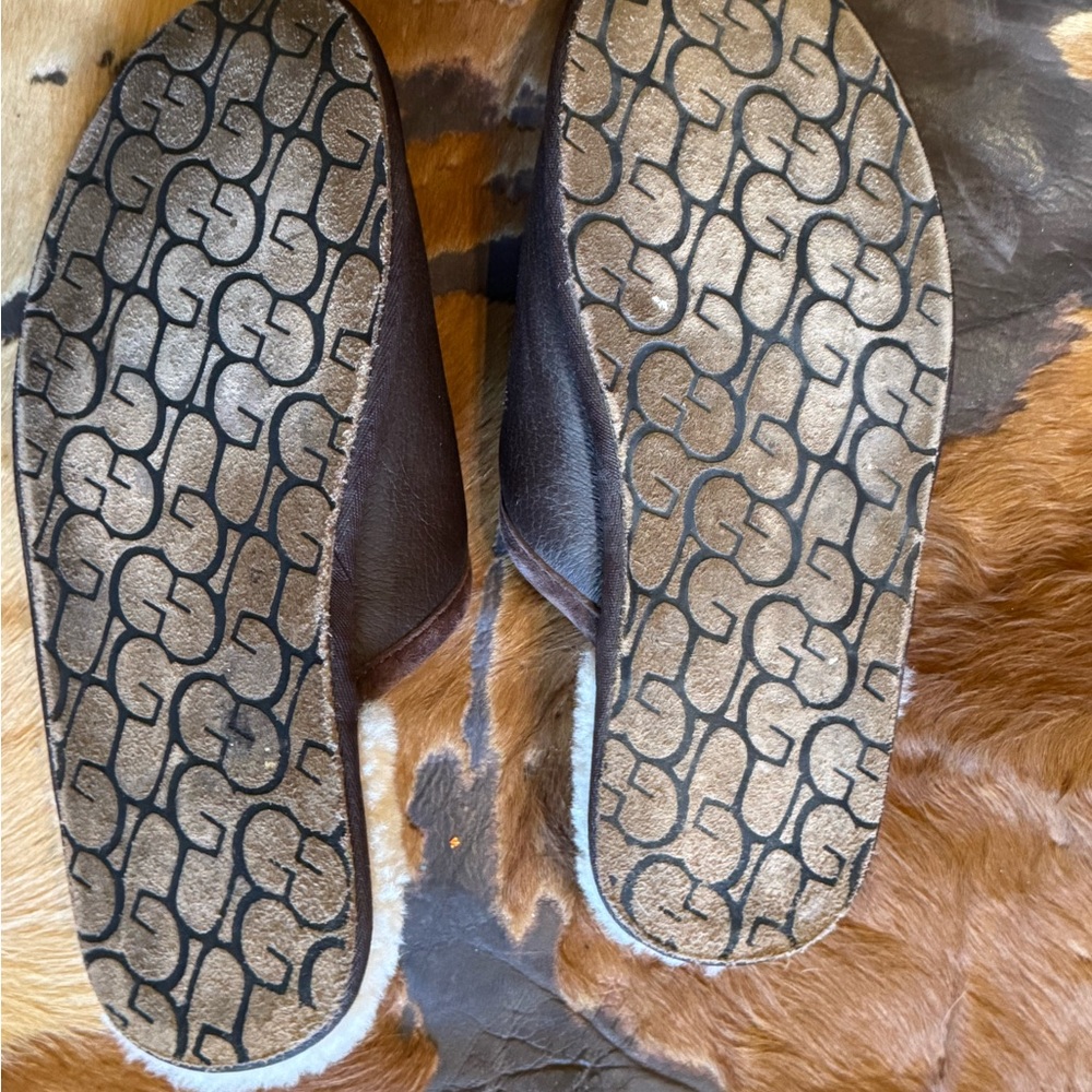 UGG Chestnut Suede Slippers with Sheepskin Lining - Picture 4 of 4